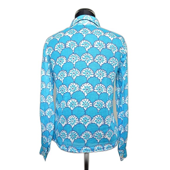Vintage Swedish Sheer Turquoise Floral Print Long Sleeve Shirt - Women's 40 EU - Picture 5 of 7